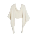 White knitted shawl with long sleeves and ribbed cuffs in soft acrylic yarn - 04# Off-White / 220x35CM