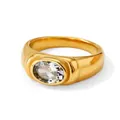 Minimalist wide gold-plated stainless steel ring with an oval clear zircon stone - Gold-White Zircon