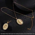 Virgin Mary oval necklace with rainbow zircon halo and gold plated titanium steel chain - Gradient Colorful Zirconia Virgin Mary (No. 14)