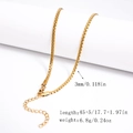 Golden 3mm wide stainless steel box chain necklace with 45cm plus 5cm length detail - 3.0mm Flat Box Chain - Gold