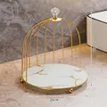 Birdcage gold vanity organizer tray with white marble base for cosmetics and jewelry - Birdcage Single Tier - White Gold