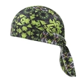 Detail of neon green paisley bandana with Push Harder gym slogan and star patterns - One Size / Fluorescent Green Black Graffiti