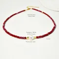 Deep red crystal beaded necklace with freshwater pearl and 316L stainless steel clasp - Pearl Crystal Style / 38+5cm / Red