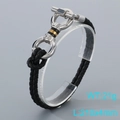 Men's braided leather bracelet featuring a silver horseshoe clasp with gold accents - Style B Steel (KB205368-JR)