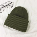 Detailed top-down view of a dark green knitted docker hat on a white textured background - M (56-58cm) / Army Green