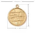 Detailed dimension view of gold stainless steel round charm with embossed stone texture - Gold Textured Circle (VG060)