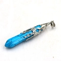 Blue hexagonal turquoise crystal pendant with silver hollow metal cap for necklaces - Without Chain / Turquoise