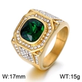 Herenring van goud met achthoekige groene smaragd edelsteen, breedte 17mm, 15g - US 7 / Goud Smaragdgroen