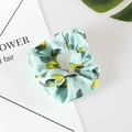 Cute light blue scrunchie with yellow lemon patterns for summer hair styling - 15# Green Pear