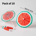 Set of 10 watermelon print paper decorative umbrellas with 8cm diameter for cake toppers - Watermelon Umbrella Picks (10 Pcs)