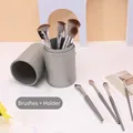 12-teiliges Profi-Make-up-Pinsel-Set mit grauen Griffen und passendem PU-Leder-Etui - Chujian 14-teiliges Set + Pinselbehälter