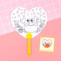 Heart-shaped DIY cartoon crab paper fan with yellow handle for kids' coloring activities - Crab Style