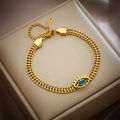 Bracelet en acier inoxydable doré avec chaîne épi et pendentif œil du diable bleu - Doré