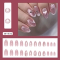 Unghie finte rosa cat eye con cuori argentati, fiocchi e punte alla francese - Stile Occhio di Gatto Rosa Viola (Con Colla)