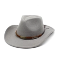 Classic grey wool western cowboy hat with brown belt buckle and wide brim design - Gray