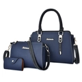 Set di 3 borse blu scuro con trama litchi composto da borsa a mano e tracolla elegante - Blu