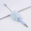 Creative DIY beaded pen with light blue plush pompom and silver metal tip for stationery - Aqua Blue