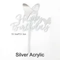 Silver mirror acrylic Happy Birthday cake topper with butterfly design, set of 10 pieces - Butterfly Happy Birthday Style (Silver) / 10 Pcs