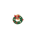 Christmas wreath brooch in gold metal with green enamel and a red bow decoration - C1136-1-Mini Wreath