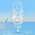Moon and star shell wind chime hanging decoration with colorful beads by the ocean - Finished Product / Hollow Shell