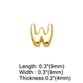 Detail showing gold letter W charm dimensions of 9mm by 4mm with polished finish - Letter W