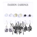 Halloween earring set featuring spooky skull, spider, and cobweb charms on a card - Skull Spiderweb Rhinestone Combination Style (3227)