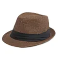 Classic brown woven straw Panama hat for men and women with a stylish black ribbon band - One Size Approx 56-58cm / Coffee