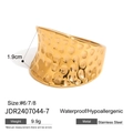 Wide gold stainless steel ring with hammered texture and waterproof pearl accent - Wide Hammered Style (JDR2407044-7)