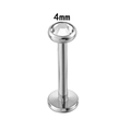Silver titanium internal thread labret stud with 4mm clear round zircon stone inlay - 4mm Round / Silver
