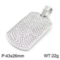 Pendaglio a piastrina hip hop argento per uomo con pavé di strass completi - Colore Acciaio Senza Catena