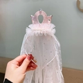 Cerchietto con corona rosa glitterata e lungo velo in tulle bianco per bambine - Rosa