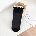Damen Spitzen-Netzsocken in Schwarz mit Rüschensaum und atmungsaktivem, dünnem Gewebe - Einheitsgröße / Schwarzer Köper