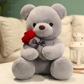 Oso de peluche gris con rosa roja para regalo de San Valentín, vista de cerca - Gris / 23CM