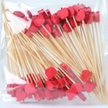 Bamboo fruit picks with red apple toppers in bulk clear packaging for parties - 12cm/100 Packs / Red Apple