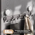 Wall-mounted gunmetal suction cup rack with 5 hooks for storage, 44cm length - Gunmetal Gray Single Hook-5 Hooks