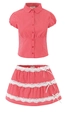 Conjunto de verano para mujer con camisa roja de lunares y minifalda con volantes - S / Set de Circonita Roja