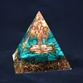 Handmade Orgonite energy pyramid with green crystal gravel and copper tree of life - 8cm