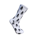 Gros plan détaillé sur une chaussette blanche à motifs de crânes pixélisés noirs - 36-43 / Blanc Crânes partout
