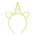 Close-up of light green unicorn headband with spiral horn and ears on white background - Luminous Unicorn / Yellow