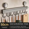 Barra da cucina grigia 50cm con 10 ganci mobili e fissaggio a ventosa in alluminio - Stile a barra singola / 10 Ganci-50CM / Canna Di Fucile