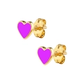 Detailed view of heart-shaped gold stud earrings with vibrant purple enamel finish - Purple Enamel Heart Stud Earrings