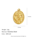 18K vergoldeter Edelstahl Oval Anhänger mit geprägten Pilz- und Mondmotiven - Ovaler Sternenhimmel-Anhänger - Gold