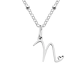 Dainty silver titanium steel necklace with initial n and heart pendant on bean chain - Letter N / Silver
