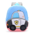 Cute blue cartoon police car plush backpack for kids with soft fabric and grey straps - Police Car