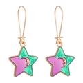 Pendientes en forma de estrella con esmalte rosa y turquesa y diseño de luna dorada - Pendientes de Estrella (WG-0501) / Oro KC