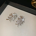 Detalle de pendientes de plata tipo fuegos artificiales con circón y perlas - Estilo de poste de pendiente de plata / Plateado