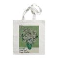 White canvas tote bag featuring Van Gogh's Roses painting with artistic print - Roses 1890