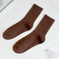 Classic dark brown mid-calf ribbed cotton socks in a soft casual crew style - One Size / Brown
