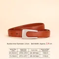 Brown leather belt size guide showing 2.4cm width and length options for women waist - Silver Buckle Orange
