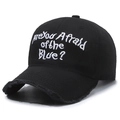 Black vintage baseball cap featuring distressed brim and white 3D letter embroidery - Black